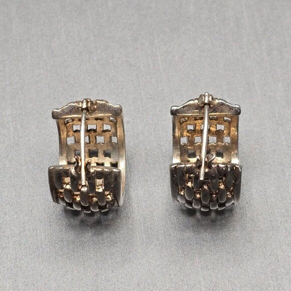VTG Sterling Silver Hoop Earrings .75" Basket Weave Hinged Closure 8.13g - Picture 5 of 7